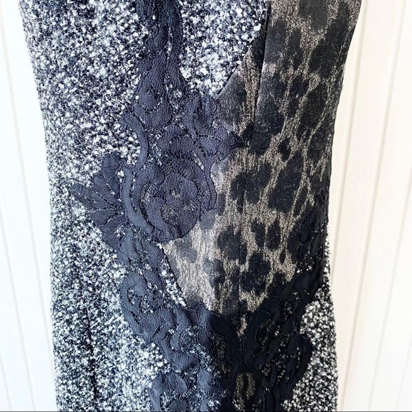 Elie Tahari Boucle Lace Black Gray (Grey) Leopard Sleeveless Sheath Dress Sz 14 - Picture 10 of 15
